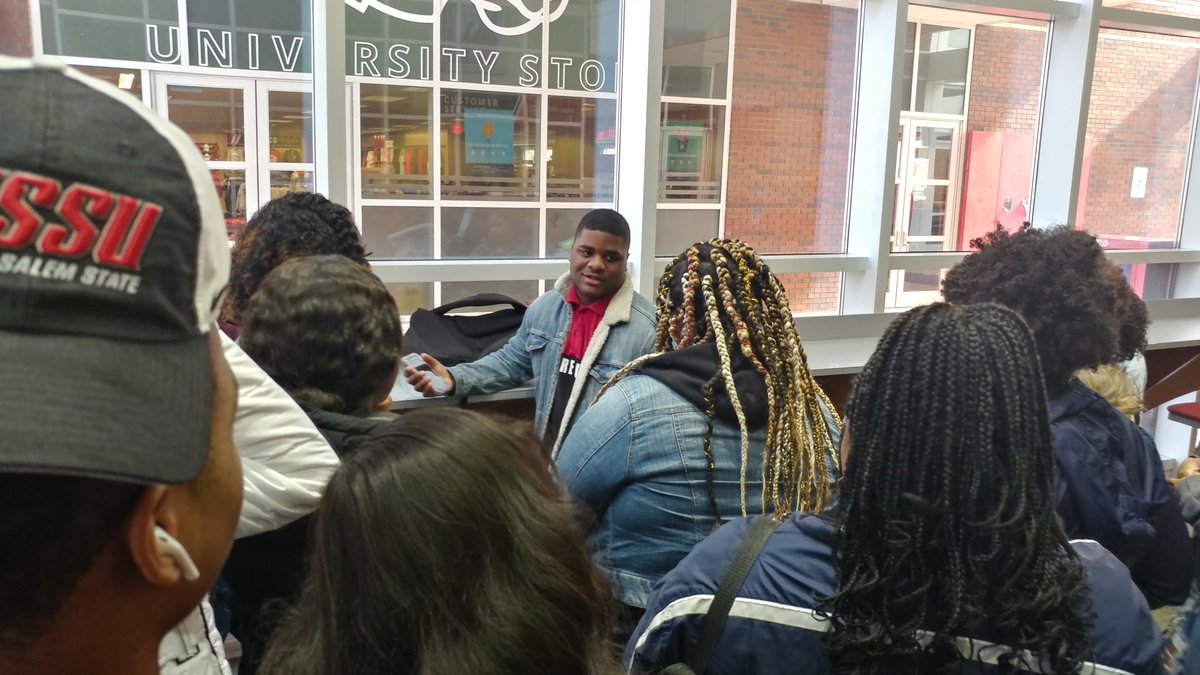 MakerSpace_RHS's tweet photo. Another GREAT college tour organized by @RHSCollegeAdv to @WSSURAMS. Reidsville alum @trell_rankin talking to Reidsville juniors and seniors about college life during to tour. #hesaidthat #soproudofhim #RamsAreSuccessful #RamsareMotivated @rockinrams @RHSMs_King @ydstubblefield https://t.co/wkotFDWG9k
