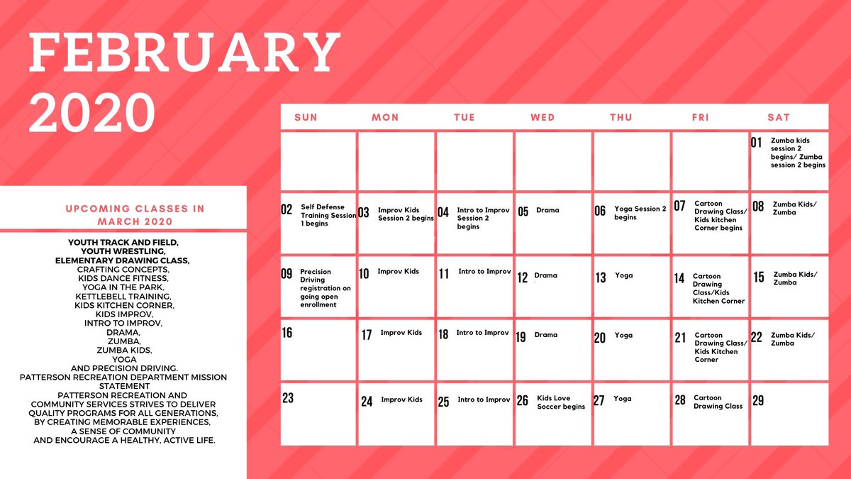 February is here and so are our exciting new classes. Come join the fun, register today @ Patterson.perfectmind.com