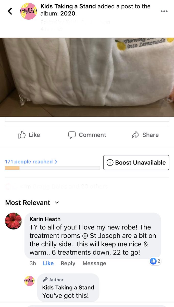 KidsTakeAStand's tweet photo. We were so thrilled to hear from a local patient that has benefitted from the new robe program for Radiation patients at St Joseph’s Hospital! We are rooting for you, @KarinHeath! https://t.co/Yo5QdMHghd