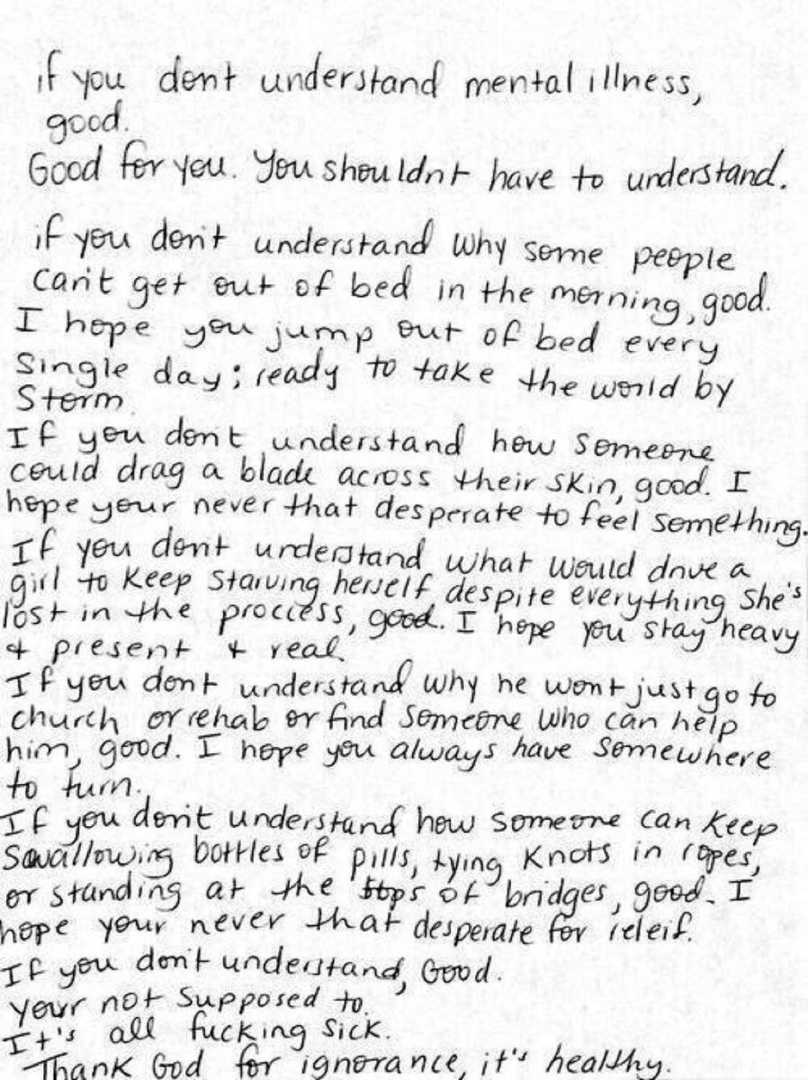maloriefry's tweet photo. If you don’t understand mental illness, good. Good for you. You shouldn’t have to understand #BellLetsTalk https://t.co/8Y6WjXZlzx