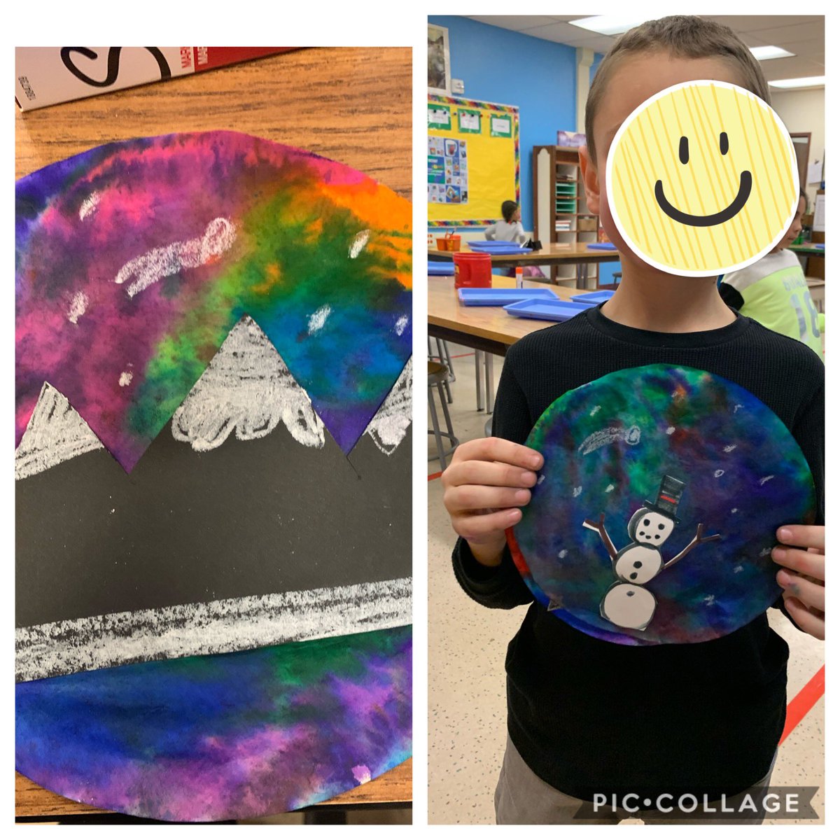 AmyDrost5's tweet photo. Grade 1/2 Art Club started today! We used a lesson from Lauralee Chambers to create some Northern Lights inspired winter scenes. We were so busy, I only got 2 pics. #MVES5⭐️ #MVES #experiment @KWillis_ECSD https://t.co/6knp2poBTN