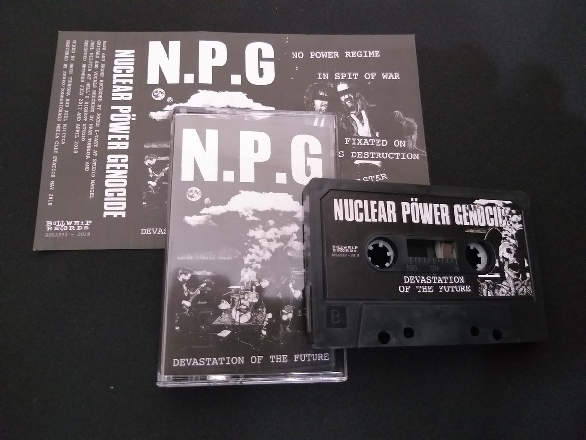 OUT NOW
BULL 093 : Nuclear Power Genocide - devastation of the future cassette.
Great band by members of Paranoid dan Absolut. 4 tracks of brutal &amp; raw attack kängpunk.4USD plus postage.Buy Nuclear Power Genocide:bullwhiprecs.storenvy.com