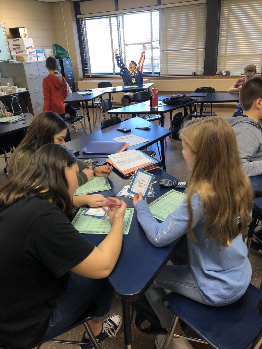 mrsmeade_math's tweet photo. Scenes from class today. Task cards in groups and a competitive kahoot! #bernerchiefs https://t.co/V4YGWOgynk