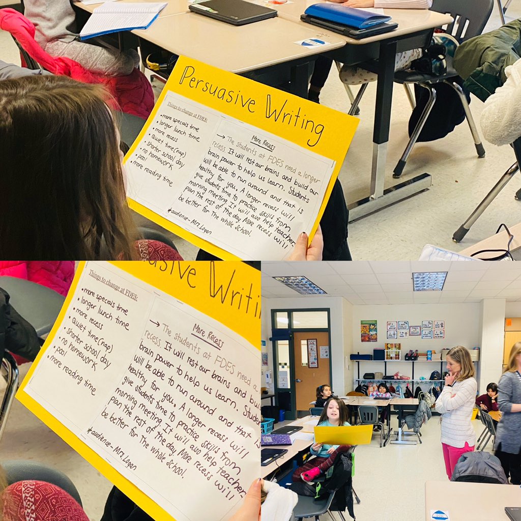 FDEStars's tweet photo. Persuasive writing debate about extending recess with @teneroa’s students. https://t.co/0sy5I1M8D7