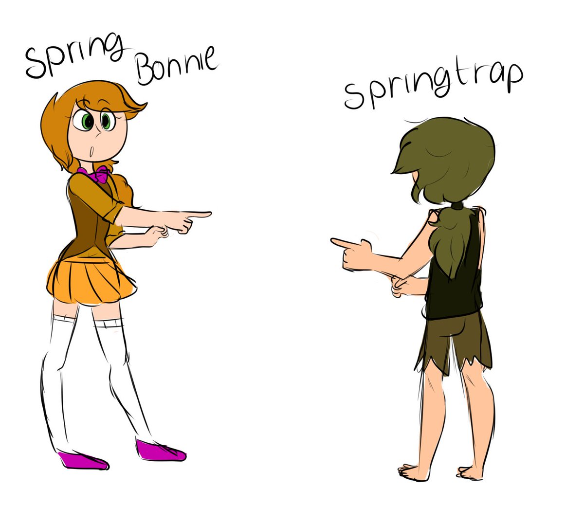 FNAF_Humans_ENG's tweet photo. Memes fit for fans of FNAF. Drawing of Spiderman meme with SpringBonnie and Springtrap XD. ✨
The animatronics belong to: @real_scawthon 
Art by: @FoxyTheSwager55 https://t.co/8JiPixMuHr