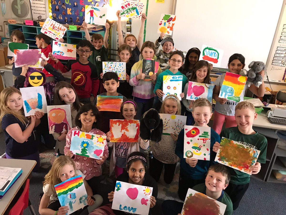 One of our favorite read alouds ever! Ivan holds such a special place in my heart. Of course we had to finger paint when we were done! <a href="/kaaauthor/">Katherine Applegate (kaaauthor.bsky.social)</a> <a href="/mrsjordansroom/">Dawn Jordan</a> #dolsenthinkers
