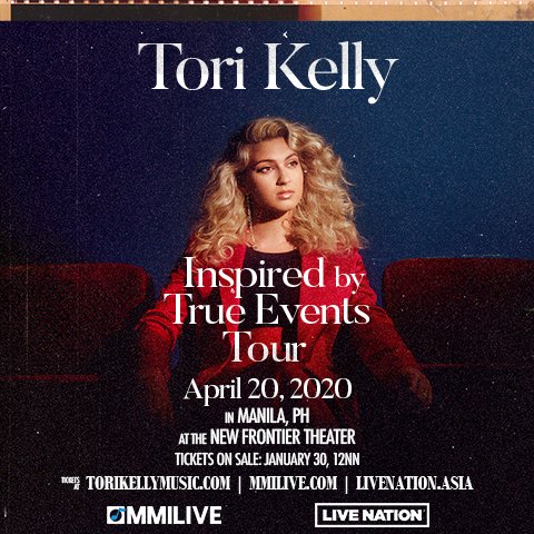 TicketNetPH's tweet photo. 🚨 NOT A DRILL! 🚨

Tickets to #InspiredByTrueEventsTourPH OUT NOW via  https://t.co/71vEz6MNsR and outlets! ✨

Don't miss seeing Tori Kelly live at the @NewFrontierPh! 
#ToriKellyMNL #MMILIVE2020 #NewFrontierTheater #CityOfFirsts https://t.co/dRA8seIW2T