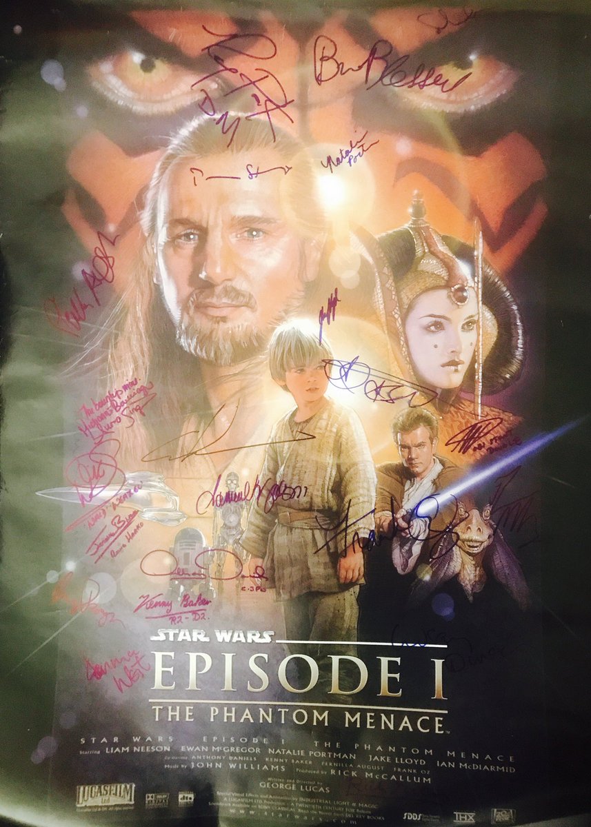 bjnyc10's tweet photo. Signed Star Wars Episode 1 Phantom Menace poster including Natalie Portman #SWAURidleyContest @swau_official https://t.co/q95Xl9MhKP