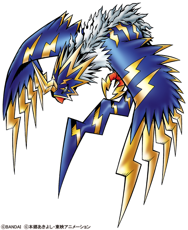 デジモンウェブ公式 ピックアップコーナー サンダーバーモン を紹介 雷鳴のように轟く鳴き声で雷雲を呼び寄せ 額の角で雷をコントロールする能力を持つ巨鳥型デジモン 気性は荒いが仲間思いの性格である デジモン Digimon T Co J0refgfnvz