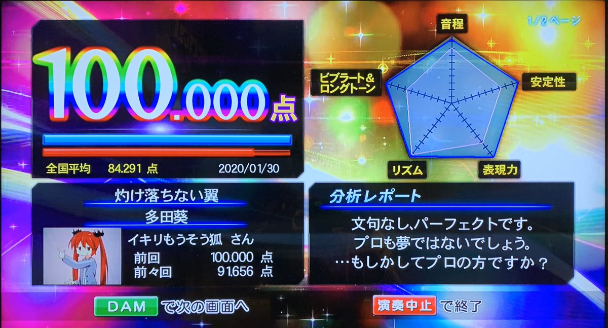 rdm7f's tweet photo. 素100点100曲目いきました！
 Charlotte 灼け落ちない翼
音痴過ぎて100曲かなりキツかったけどなんとか終わった🙃
素点1曲目がBravely youだったので綺麗に締まりました✨ https://t.co/RP6hBrgHC1