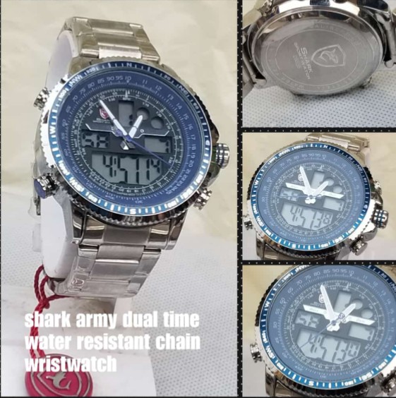Shark Army dual time water resistant silver chain wristwatch available for pickup.....7k

Order, pay and receive

For order and delivery holla us on 
0905 603 8977 
#hustlersquare #legithustlersng #legitvendorsng #hustlerstrend #hustlersquarehub #fashionslayers #slayersonly