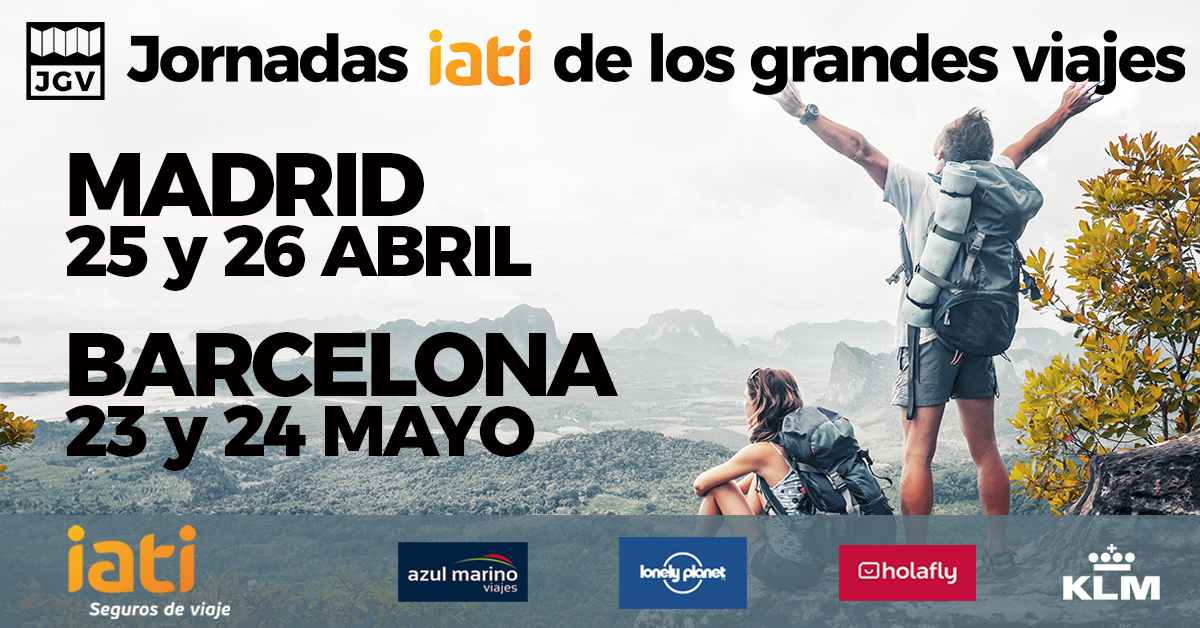 ⚠ ¡RECUERDA! En 2020 vuelven las #iatiJGV:
📌 MADRID: 25 y 26 de ABRIL
📌 BARCELONA: 23 y 24 de MAYO

🎥 STREAMING en ambos eventos!
ℹ Cartel y 🎟 entradas a la venta 1 mes antes de cada evento. 

Gracias <a href="/iatiseguros/">IATI SEGUROS</a> <a href="/azulmarinoviaje/">Azulmarino</a> <a href="/lonelyplanet_es/">Lonely Planet España</a> <a href="/holafly_com/">Holafly | eSIM</a> <a href="/KLM_ES/">KLM Spain</a>