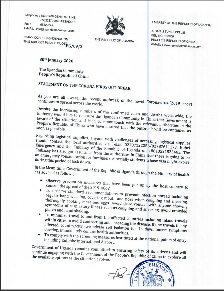 {:en}STATEMENT ON CORONA VIRUS OUTBREAK{:}{:zh}STATEMENT ON CORONA VIRUS OUTBREAK{:} ugandaembassybj.org/press-releases…