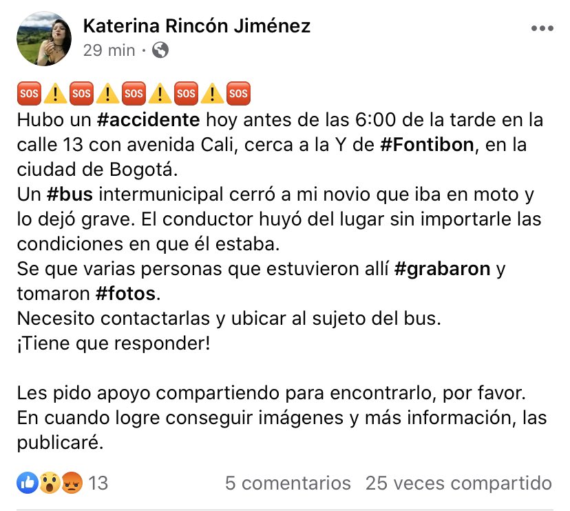 TranconCll13's tweet photo. #Atención #SeBusca al conductor que hoy ocasionó este accidente en la #Calle13 con #AvCali @KaterinaRincon https://t.co/vZzKKKDweF