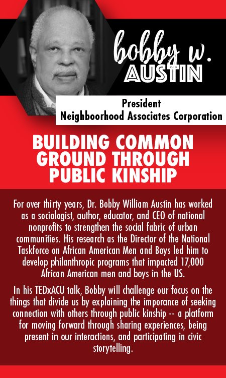 Click to read more about this year’s third speaker, Dr. Bobby W. Austin. Do you have your ticket for TEDxACU 2020 yet? You can get it today at tedxacu.org.