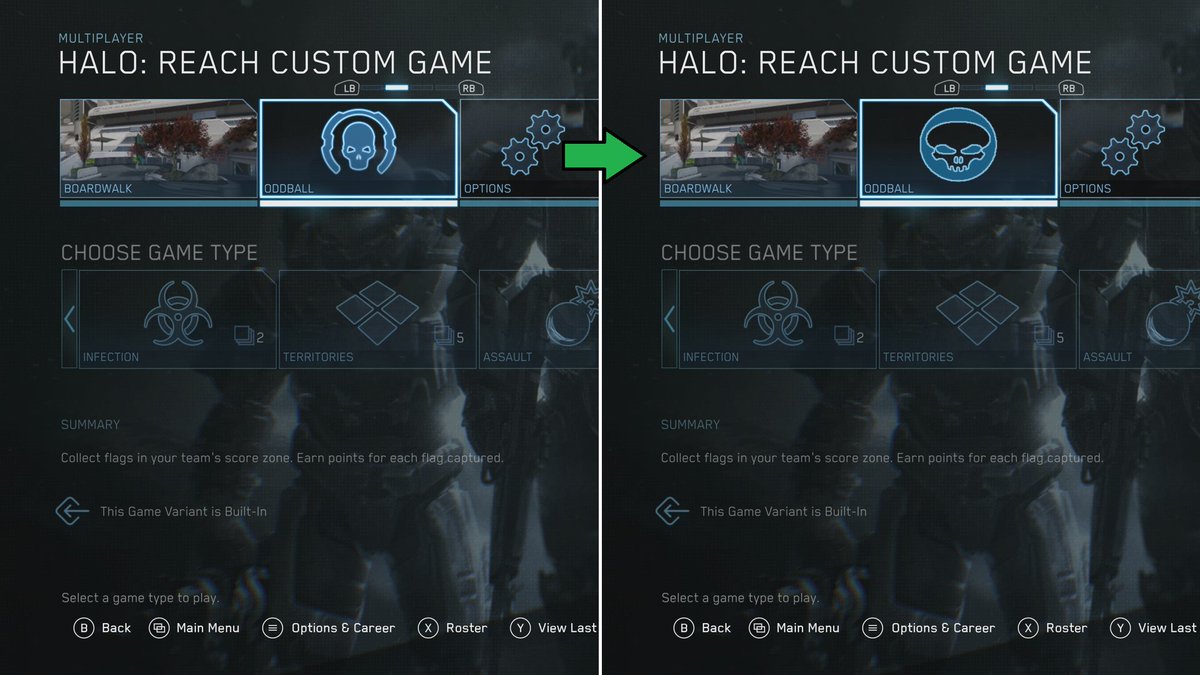 I think it'd be cool if they brought back the original Oddball symbol to MCC, rather than using the one that was only used by Halo 4. Halo CE/2/3/Reach all used the same symbol. 

Here's a quick comparison and mockup I've made. Anyone else agree that it'd be a nice change? 🤔