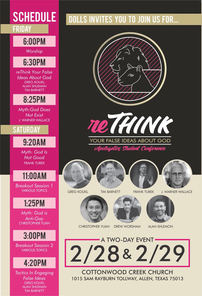 AHSDOLLS's tweet photo. Register for the reThink Apologetics Conference at https://t.co/sGczi6tyQA! You don’t want to miss out on this incredible conference where students are equipped to defend the faith &amp; hear from amazing speakers about topics that challenge ideas about God! https://t.co/nT7aaFaWWZ