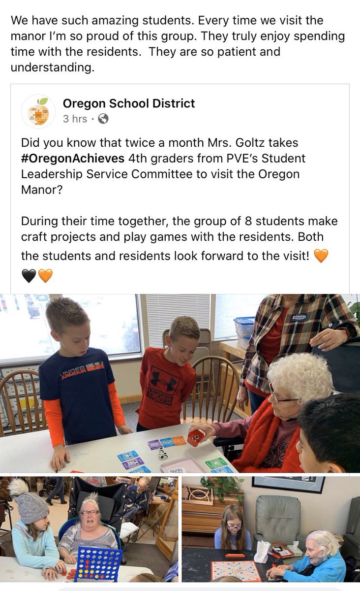 PrincipalGoltz's tweet photo. I love our visits to the Oregon Manor. My heart is always so happy seeing our students be so patient and kind. ❤️#bestjobever https://t.co/BGSiWOsSCP