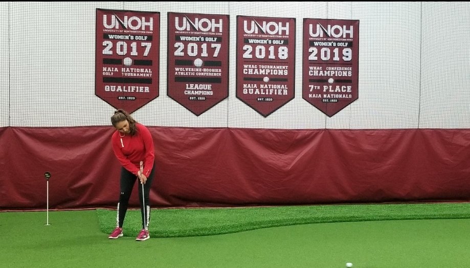 UNOHWomensGolf's tweet photo. Racers know Hard Work in the Off Season is the Key to Springtime Success! Getting after it today in the Indoor Athletic Complex! #neverquit #goals #nat #hastha #cristina⛳⛳ https://t.co/LscYszaSwV