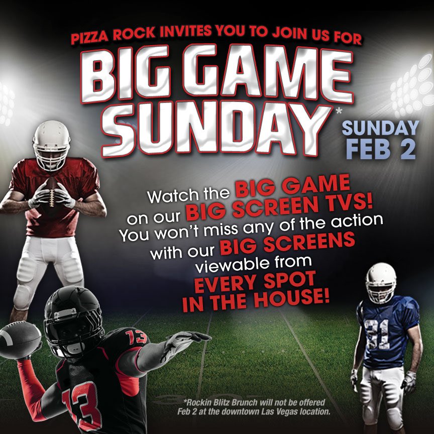 Big Game Sunday is almost here & @PizzaRockLV is the place to watch it! 🏈🍕🍺 

#BigGameSunday