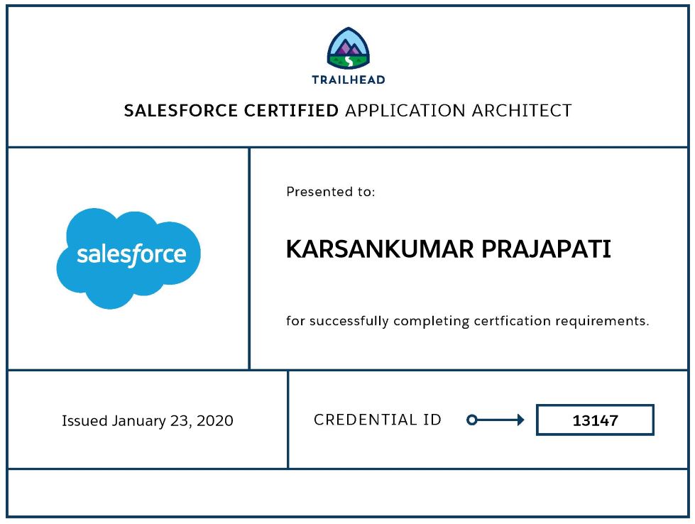 One step towards #salesforce #CTA journey. 🎖️
#application #Architect #Certified

 #CertifiedPro #8xCertified <a href="/trailhead/">Trailhead</a> <a href="/salesforce/">Salesforce</a> <a href="/salesforcejobs/">Salesforce Careers</a>