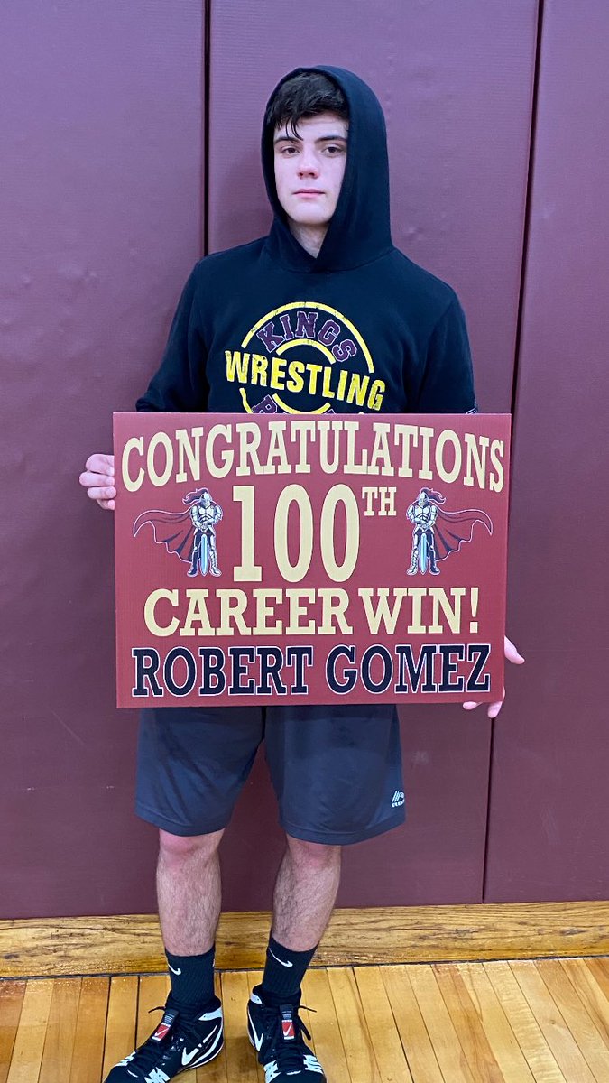 KPWrestle's tweet photo. This bad ass wrestler makes his 100 win milestone as a junior! Congrats @RobertGomez91 So much more to come for #RoGoKP we love you guy!! Keep it up!! #kingsmenonfire #centuryclub #noplacetogobutup #takingthemalldown https://t.co/fDl6FUqJC5