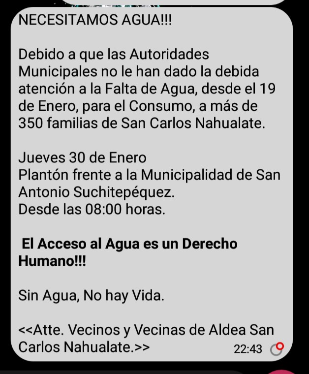 sen_misael's tweet photo. Porque el #AccesoAlAgua es un #DerechoHumano.

Acompañemos a las y los Comunitarios de #SanCarlosNahualate. https://t.co/QI0m27rMiG
