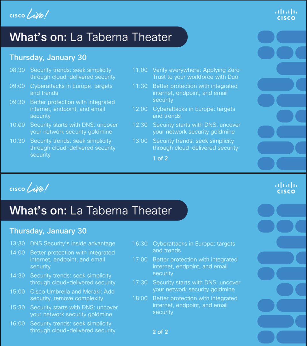 CiscoUmbrella's tweet image. Today and tomorrow is all that’s left for #CLEUR 2020 😢 

Get a #SecurityNinja tee before it’s too late by attending one of these insightful sessions inside La Taberna in The Hub.