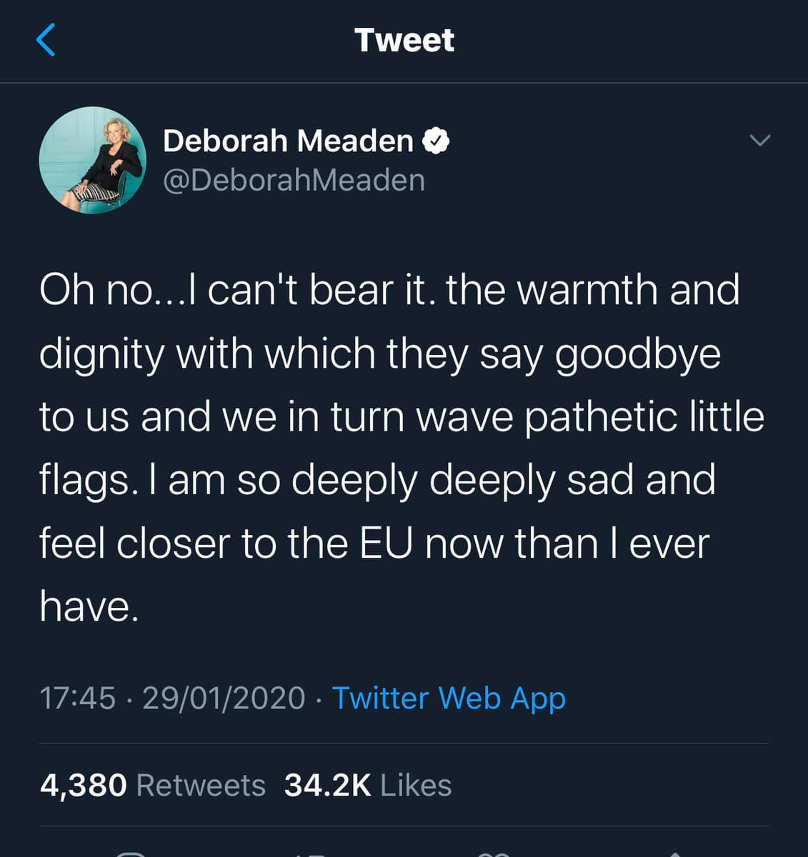PamPamwtrow's tweet photo. And Farage and his mob waved Union Jacks while many were in tears. I have lost all respect for my country of birth. #ReturnEU https://t.co/H5zXvDBAoF