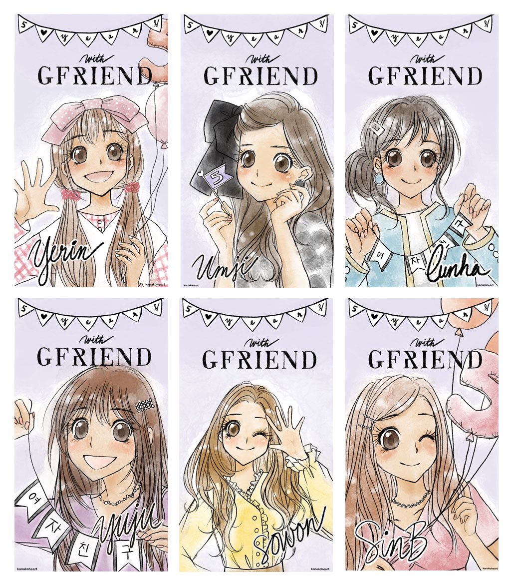 kanakoheart_art's tweet photo. Here they are all together~ 
Hope you guys like them! 
Im so happy they’re completed. I’m relieved that for once I finished something, even if it’s super late 🙃
@GFRDofficial 
#5YearsWithGFRIEND 
#GFRIEND #回_LABYRINTH https://t.co/q6sZrkocYk
