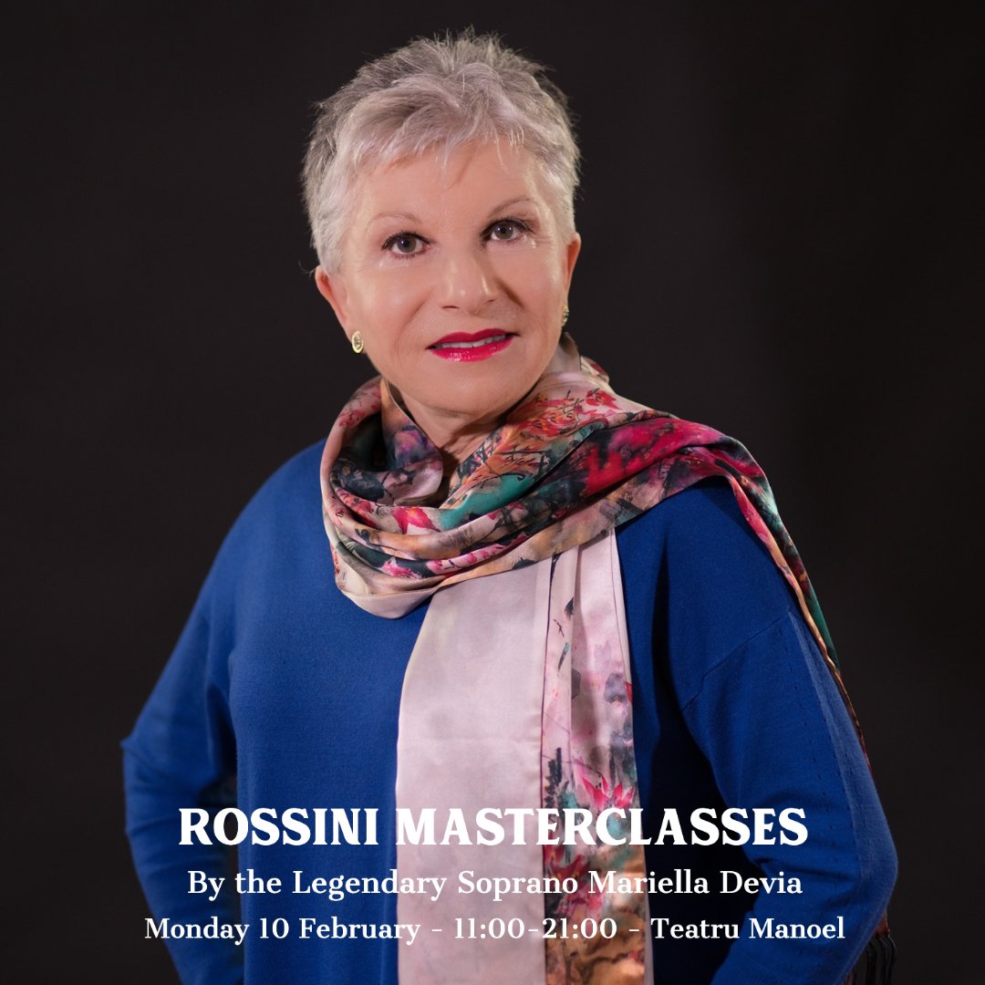 The public is invited to attend Rossini Masterclasses by the Legendary Soprano Mariella Devia at Teatru Manoel on Monday 10 February. Don't miss this opportunity! More information and bookings &gt; buff.ly/2GtsxcT
#opera #masterclass #MariellaDevia #malta #rossini