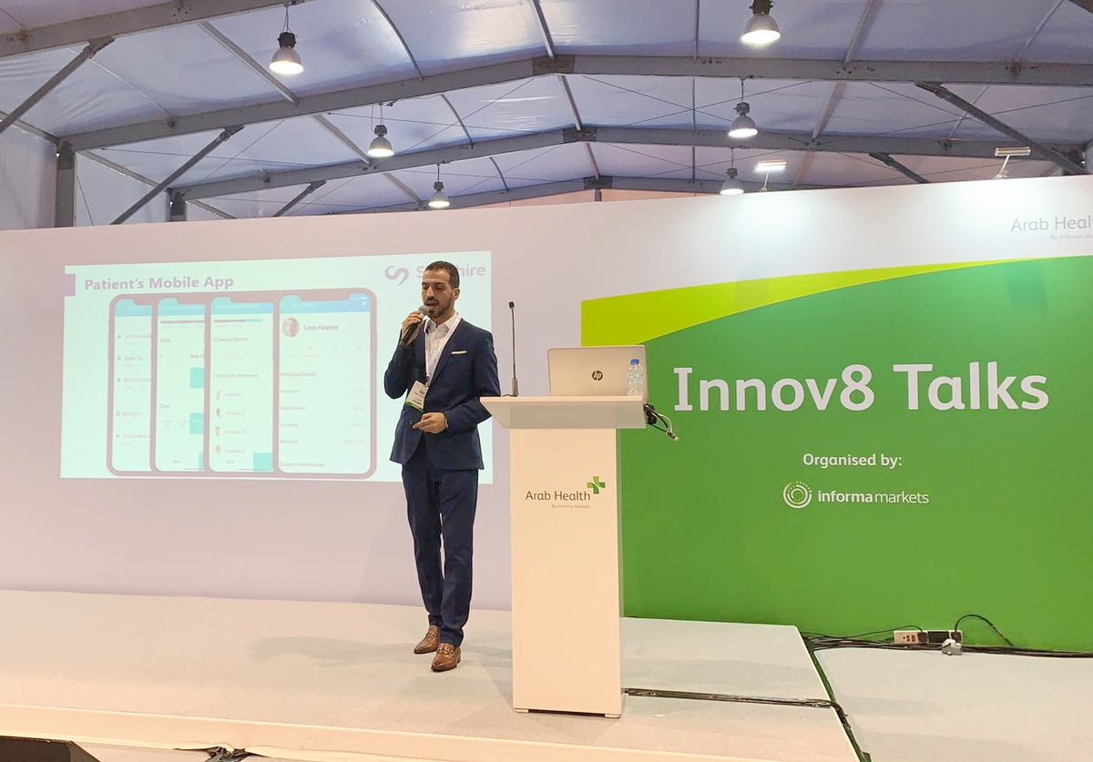 SapphireHMS's tweet photo. Pictured here is our Operations Senior Manager, Fadi Atteya, giving a talk on Digital Transformation in Health IT and how Sapphire HMS enables it through our advanced technology on Day 1 of @Arab_Health 2020!

#arabhealth2020 #digitalhealth #healthit #ehealth https://t.co/oiwE216dED