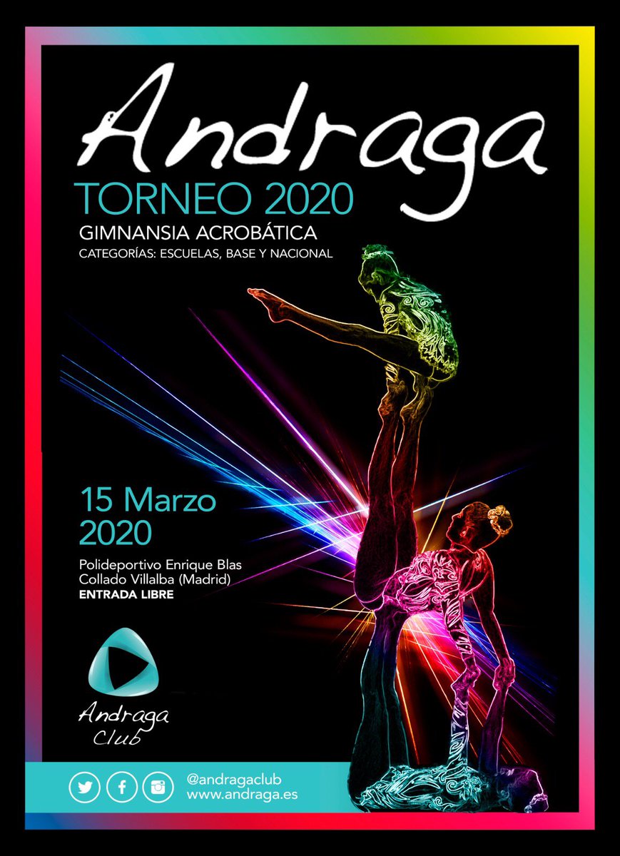 AndragaClub's tweet photo. Tenemos el placer de anunciar nuestro Torneo Andraga 2020 que celebraremos el 15 de Marzo solo para los gimnastas de nuestro club. Estamos impacientes por presentar los ejercicios delante de las familias y sentir la adrenalina compitiendo.
Cartel: Pilar Guevarra https://t.co/pC6ogIjrEt