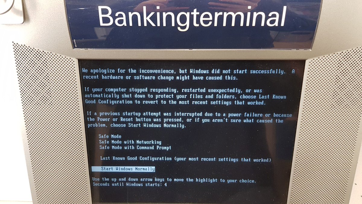 Digitalisierung der Banken, Stand Januar 2020.

Als #positiverBeitrag sei erwähnt, dass sie kein Problem mit dem Ende von #Windows7 haben...

'Windows XP Embedded POSReady 2009' bekommt übrigens seit April 2019 keine Sicherheitsupdates mehr. Läuft.
#Bank #ITSecurity #WindowsXP