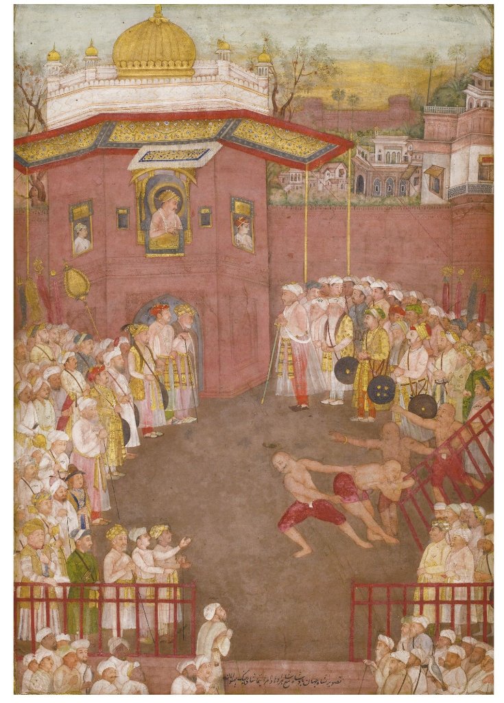 titled as Emperor Shahjahan watching a wrestling contestpainting  @Sothebys sometimes such sport swere matter of Status-honour!in few cases defeat means death? as sometimes in gladiator like fighting opponent gets bones broken?nobles patronized wrestling/wrestlers