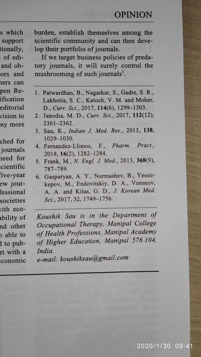 Today received author copy of current science. This journal is Open access journal.   currentscience.ac.in
@CurrSci @BJOTeditor @OTACnews @AOTInews @AOTAPress  @ot_OJOT  @thewfot 
@AusOTJournal @TheJACOT @asian_ot @cadbto @theOThub @occupationa