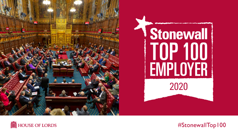 House of Lords chamber and Stonewall logo