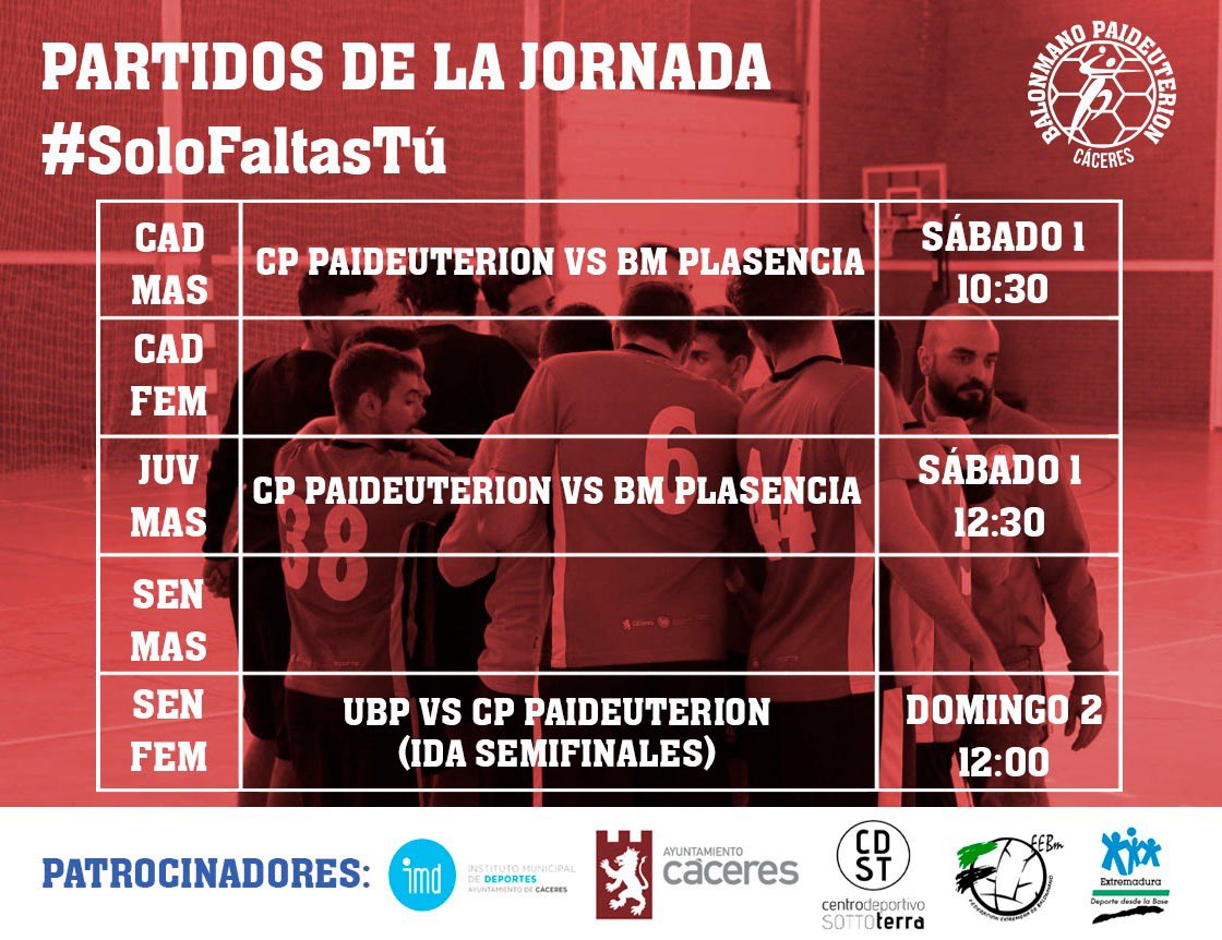 Buena jornada la que nos espera este fin de semana. El sábado por la mañana en el Macayo cadete y juvenil masculino se enfrentaran a <a href="/BMPlasencia/">CLUB BM.PLASENCIA</a> . 

El domingo en Badajoz las senior disputaran el partido de ida de semifinales contra <a href="/LA_UBP/">Unión Bm. Pacense</a> .