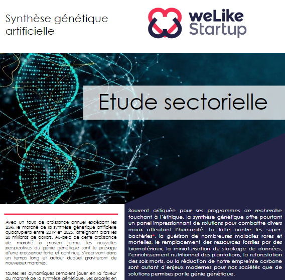 Notre nouvelle #etudesectorielle est disponible !
#Synthèse #génétique #artificielle
Découvrez notre page dédiée : welikestartup.com/boutique

#Genetics #Artificial #ADN #DNA
#Startup #Innovation #Disruption
#Market #Consulting #Pitch #Entrepreneuriat #Investisseur #Investessor