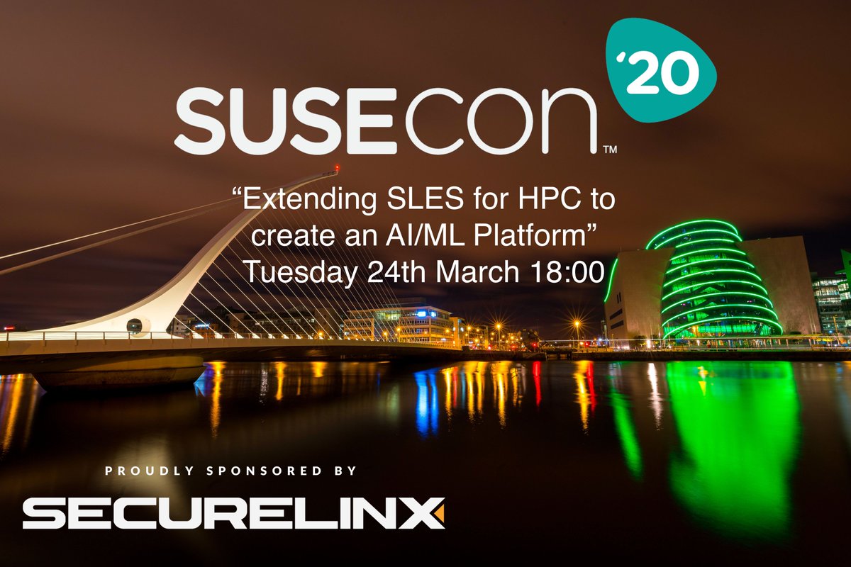securelinx's tweet photo. Global Open Source Event #susecon is coming to Dublin March. Lots of great content from @SUSE including Securelinx's own talk on #HPC and #AI. Read more on our blog https://t.co/62Jwm1BwC5.  #opensource  #artificialintelligence #Linux https://t.co/hxqO48gacK