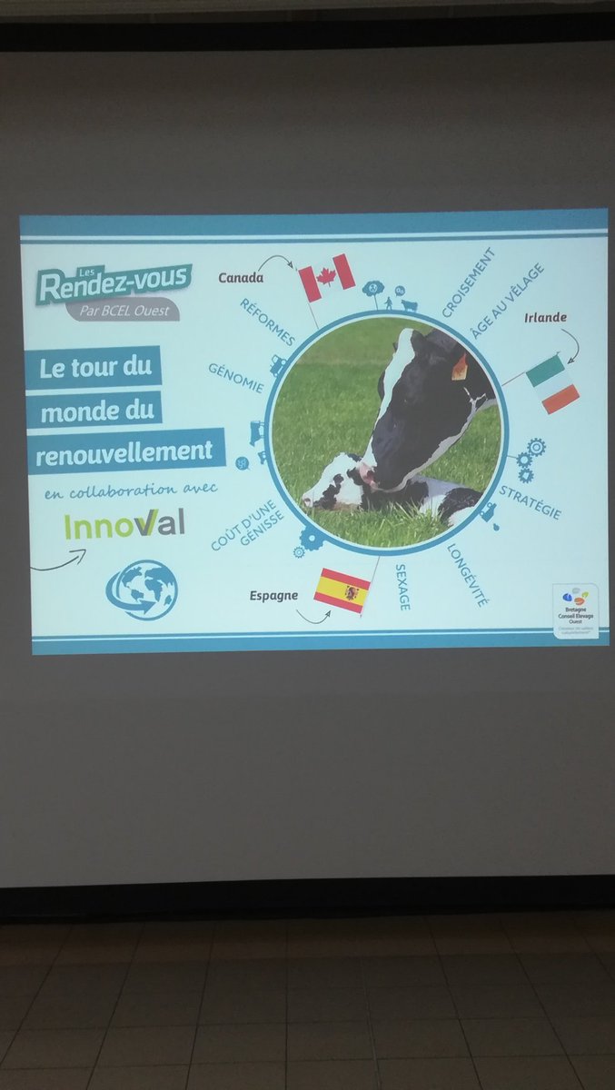 s_danilo56's tweet photo. #RendezVousBCELOuest
Après les échanges sur la vie de #BCELOuest et le repas convivial, place à la thématique tk : Tour du Monde du renouvellement ➡️ longévité, âge vêlage1, et efficow grâce à nos partenaires @Conseil_Elevage @Lactanet_Canada @GDSBretagne et #EvolutionXY https://t.co/RAoQorA0Ai