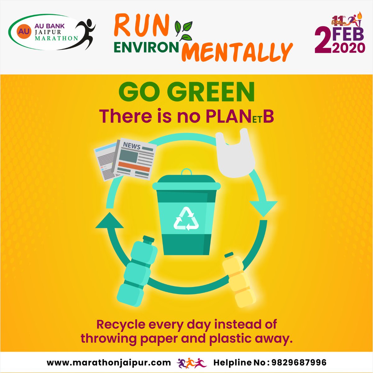 🏃‍♀️Attention Runners 🏃‍♂️There Is No PLANet B🌿Recycle Every Day Instead Of Throwing Paper & Plastic Away🌿 Let's be a part of Go Green Initiative By AU Bank Jaipur Marathon🥳 #AUBJM #JaipurMarathon #ReasonToCelebrate #Jaipur #GoGreen #CleanGreen #Environment #Runners #CleanJaipur