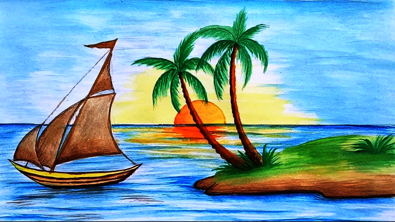 Easy Beautiful Scenery Drawing for Kids, How to Draw a Simple Cartoon Beautiful  Scenery Drawing Step - YouTube