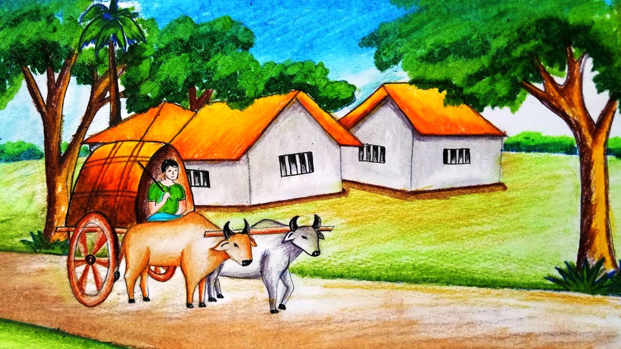 Beautiful village scenery drawing ideas. | Let's draw a beautiful village  scenery | By Drawing BookFacebook