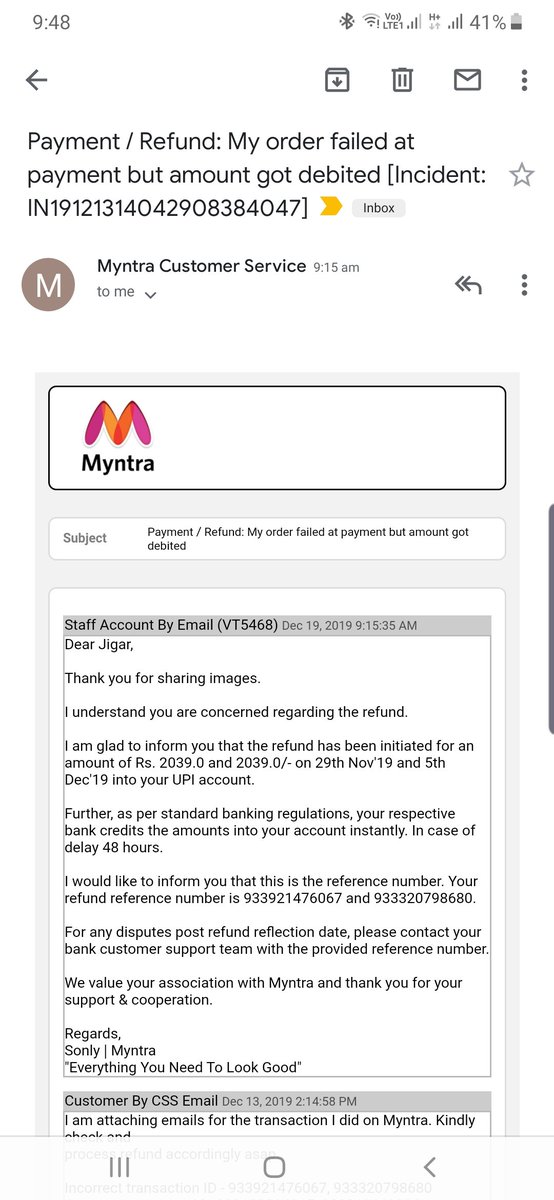 jigar_c's tweet photo. @ePayLater @MyntraSupport 
It's been more than 2 months now my transactions on 27 and 29 of Nov for Rs 2039 each have been successfully refunded by Myntra and amount still not credited in my epay later account till date

Kindly take this on priority and share refund  immediately. https://t.co/e2HL0ODU6F