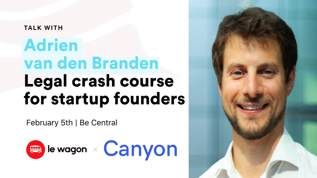 Who owns the code or the domain names? Our guest for our next Talk will cover all that in a legal crash-course for tech #startup founders! @adrienvanden is also an alumnus of @Le Wagon Brussels, co-founder of Canyon Legal #LawTech 📅 5/2 @BeCentralBxl 👉 buff.ly/2Rz3WtN