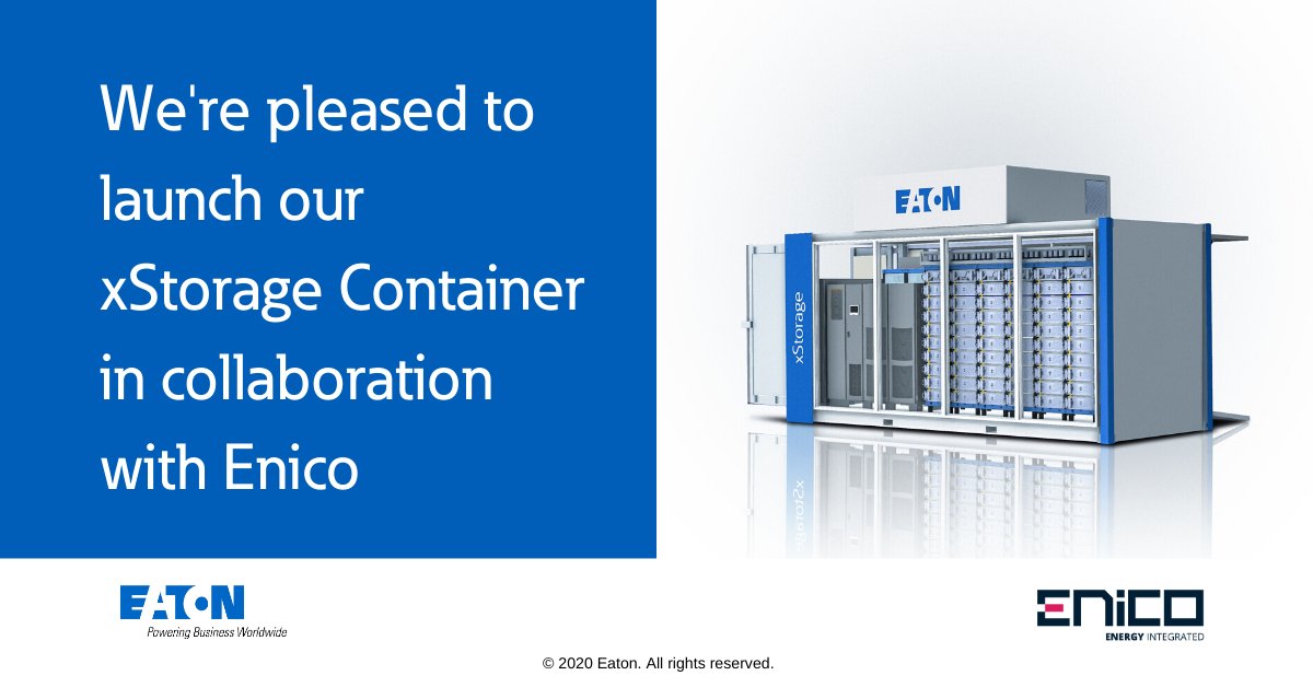 ETN_EMEA's tweet photo. The launch of #xStorage Container in collaboration with #Enico gives us the opportunity to further meet the needs of our customers who want to leverage our #EnergyStorage technology with limited disruption for their buildings. More info: https://t.co/XM1Si3fVg2 #EnergyTransition https://t.co/x8pvH6u76U