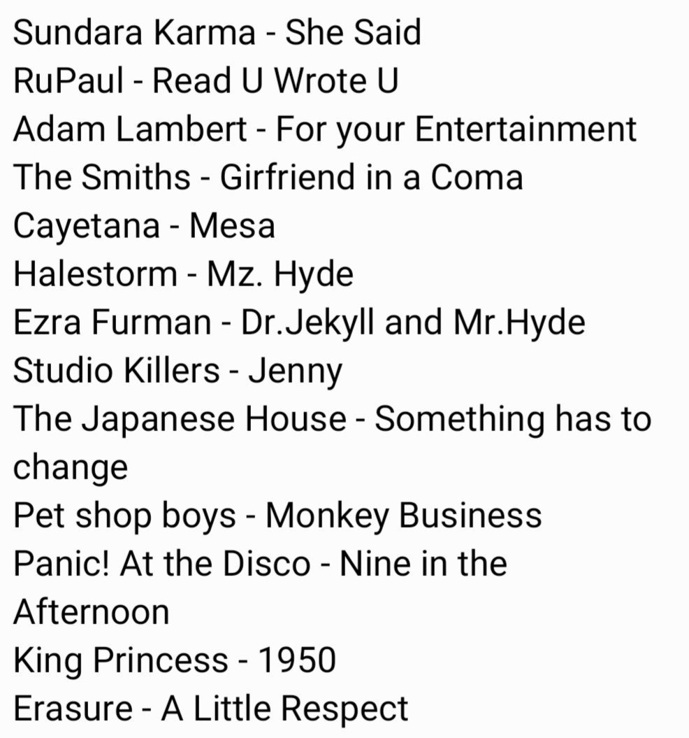 Last weeks incredibly queer playlist!