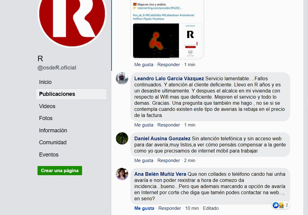 do_serafin's tweet photo. A esta hora, o único lugar para queixarse da caída do servizo é a conta de #RCable no Facebook.
Por certo, se pinchas no logo, verás que hai 9 semanas estiveron contactando "por privado" con clientes por unha avaría... https://t.co/A4pkFLuvmz