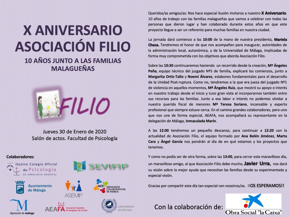 Enhorabuena <a href="/AsociacionFilio/">Asociación Filio</a> por vuestro X Aniversario y por vuestro gran trabajo 
Un placer acompañaros en vuestro gran día